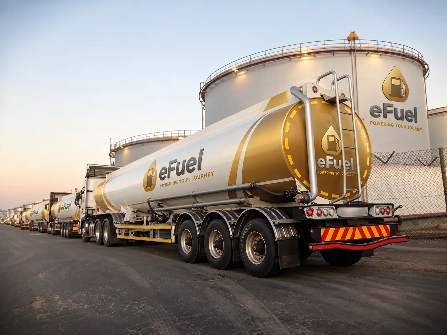 eFuel-branded fuel tanker at a petroleum storage and distribution facility